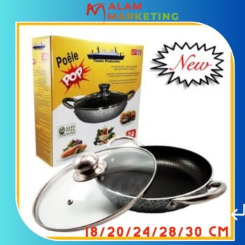 An elegant frying pan with a non-stick coating – Diameter: 24 cm – Two handles and a glass lid / Easy to clean – More resistant coating // Poêle élégante D