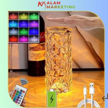 Lampe de table diamant 16 couleurs, Veilleuse LED Acrylique rechargeable avec télécommande